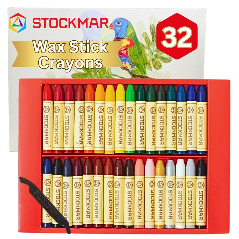 STOCKMAR Natural Beeswax Crayons â€“ Set of 32 Artist-Grade Stick Crayons with Scraper, Non-Toxic Drawing Media for Art Projects, Crafting, Creative Illustration, In a Sliding Box - Image 1
